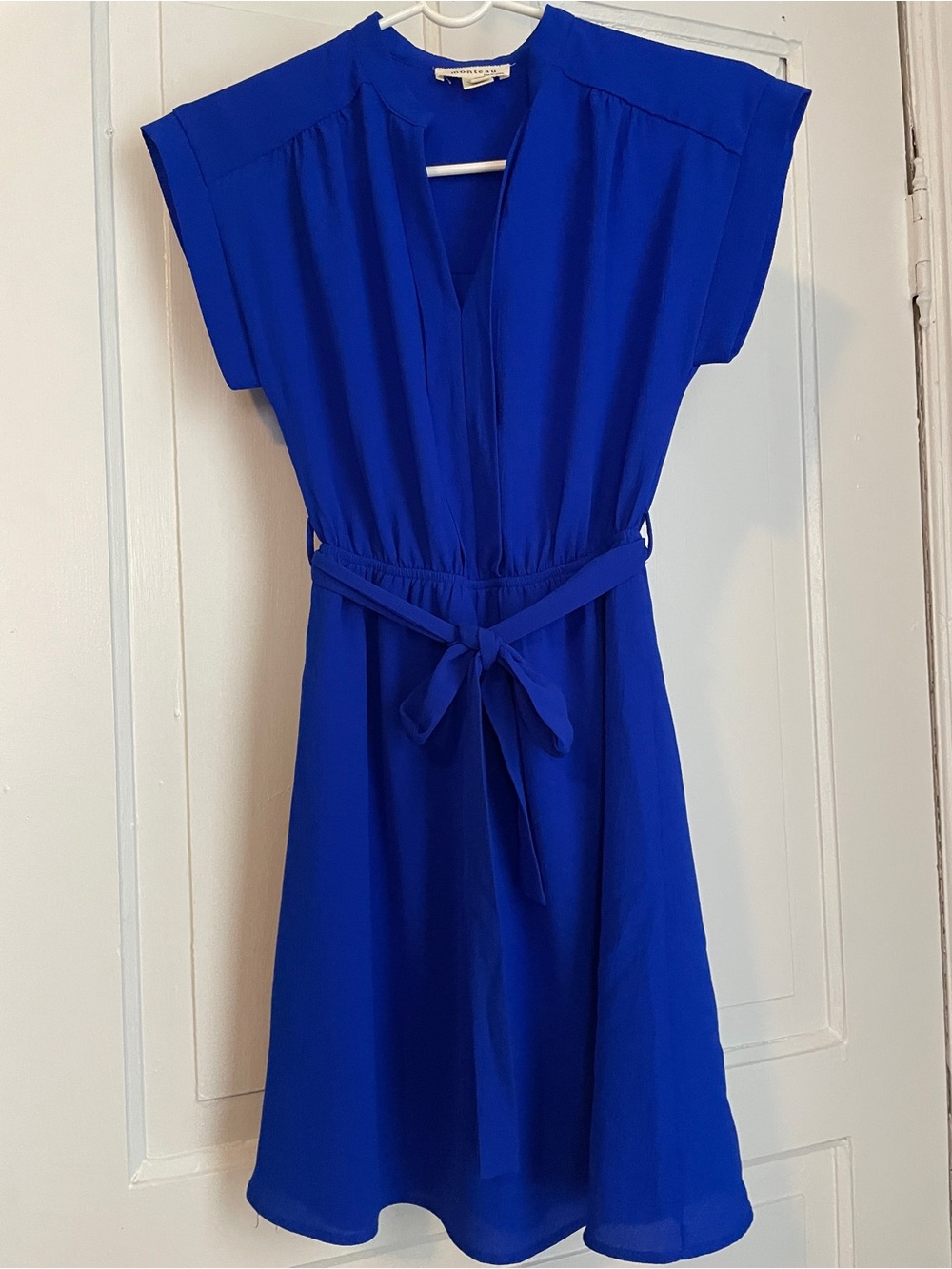 Monteau Cap Sleeve Tie-Waist Dress in Cobalt Blue size XS